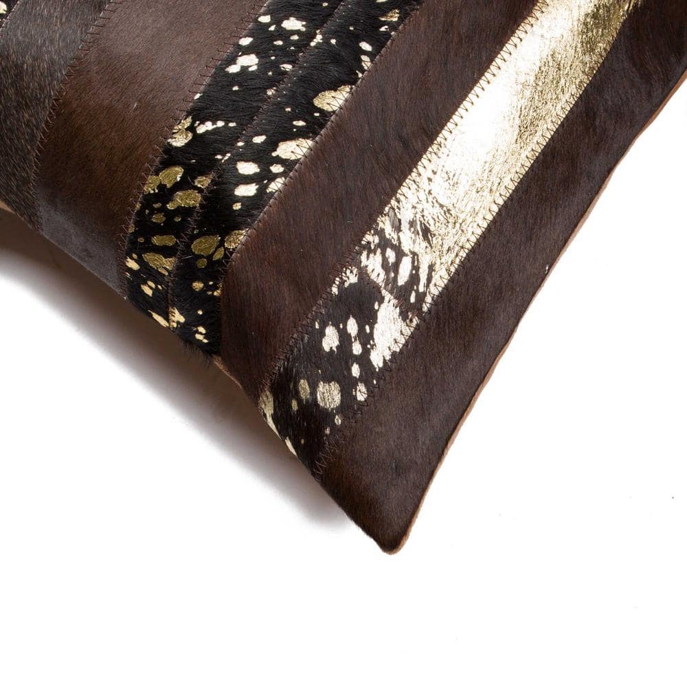 18" Chocolate and Gold Cowhide Throw Pillow Set