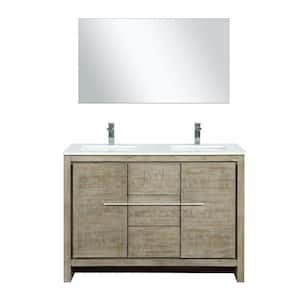 Lafarre 48 in W x 20 in D Rustic Acacia Double Bath Vanity, White Quartz Top, Chrome Faucet Set and 43 in Mirror