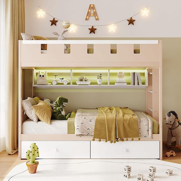 Harper & Bright Designs Castle-Inspired White Twin Over Twin Bunk