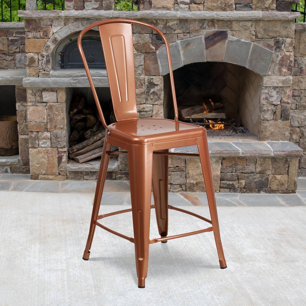 Copper Metal Indoor-Outdoor Counter Height Dining Chair