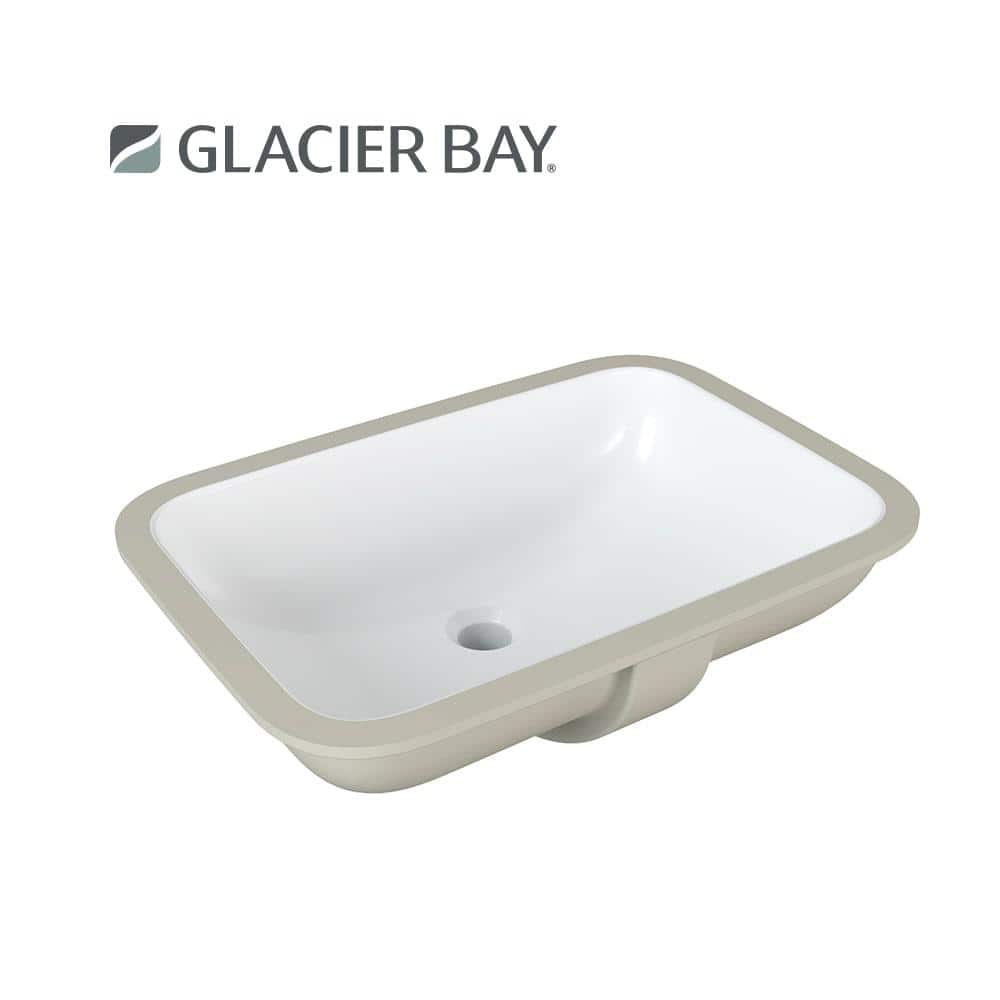 Glacier Bay 21.5 in. Ceramic Rectangular Undermount Bathroom Sink in White with Overflow Drain