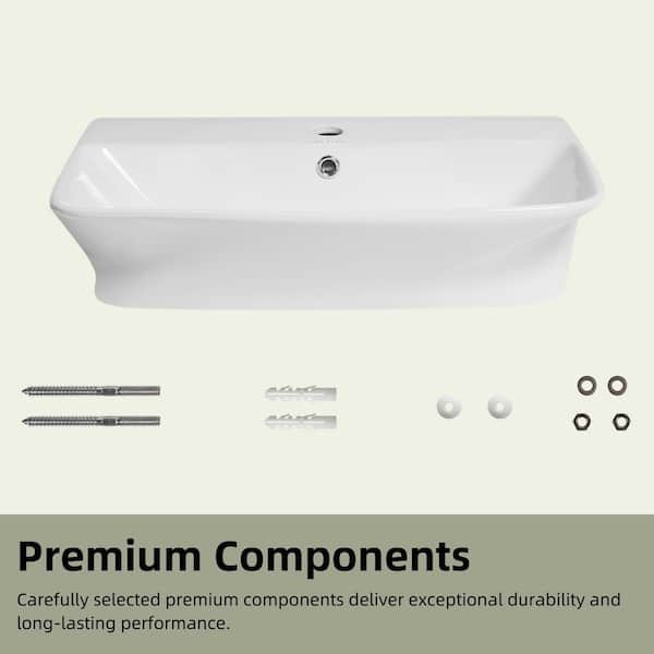 24 in. L x 17 in. W x 6 in. H Wall Mounted Bathroom Sink With Overflow in White Ceramic With Drain Kit And 2-Covers
