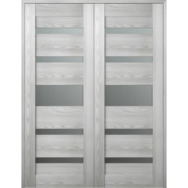 Belldinni Vona 07-05 64 in. x 95.25 in. Both Active 5-Lite Frosted Glass Ribeira Ash Wood Composite Double Prehung French Door