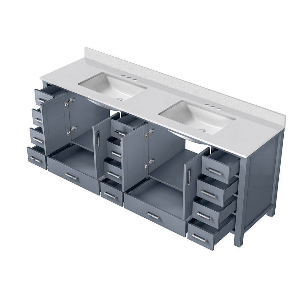 Jacques 84-Inch Dark Grey Double Sink Freestanding Vanity with White Cultured Marble Top