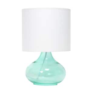 13.75 in. Aqua/White Glass Raindrop Table Lamp with Fabric Shade