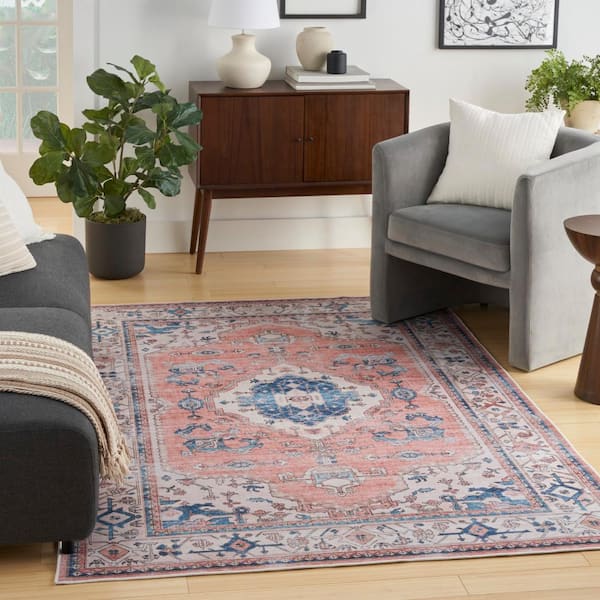 Fulton Coral 8 ft. x 10 ft. Center Persian Vintage Medallion Area Rug