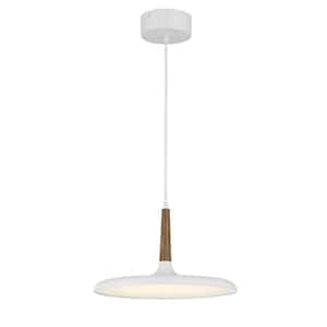 Someton 1-Light Matte White and Painted Wood Grain Cone Integrated LED Pendant Light with Textured White Shade