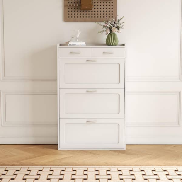 Magic Home 31.49 in. W x 49.2 in. H White Solid Wood shoe cabinet with 3-layer flip bucket shoe storage cabinet