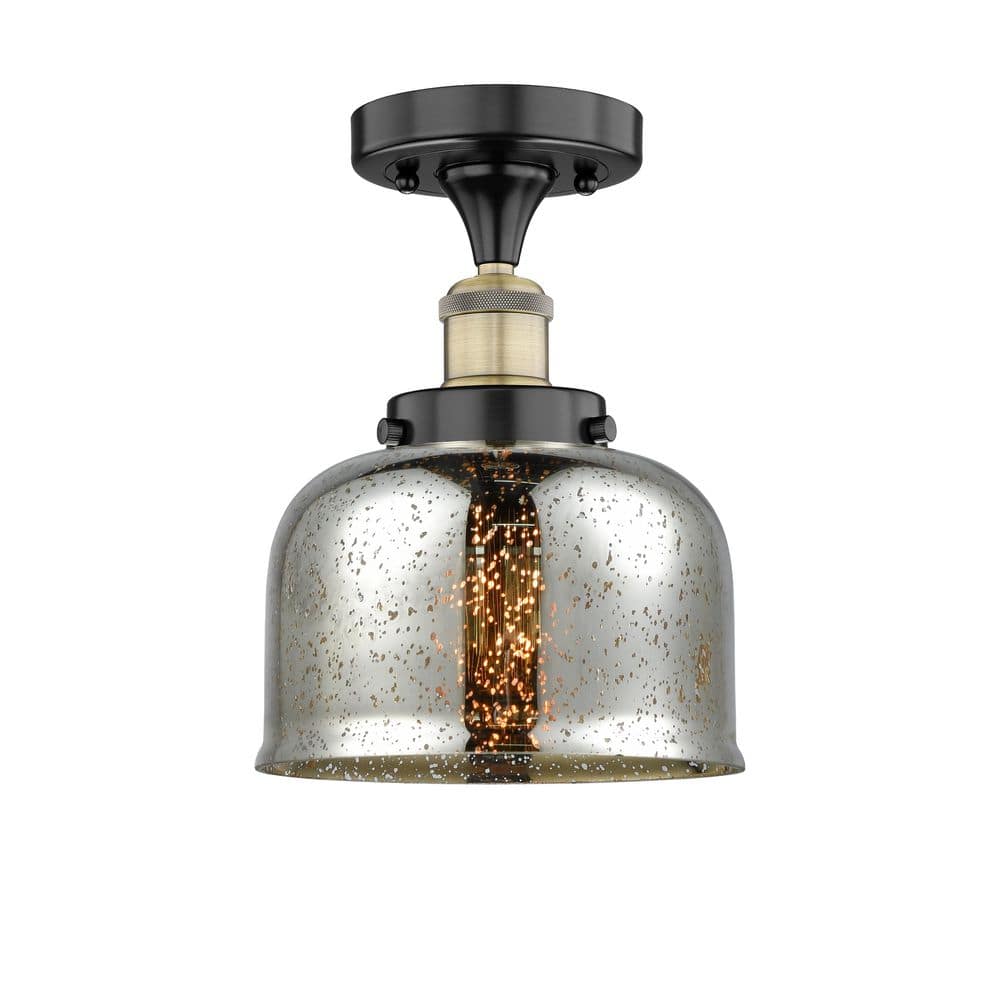 Bell 7.75 in. 1-Light Black Antique Brass Art Nouveau Semi-Flush Mount with Decorative Glass Shade price history on PriceWatchPro