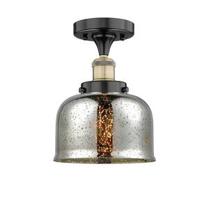 Bell 7.75 in. 1-Light Black Antique Brass Art Nouveau Semi-Flush Mount with Decorative Glass Shade