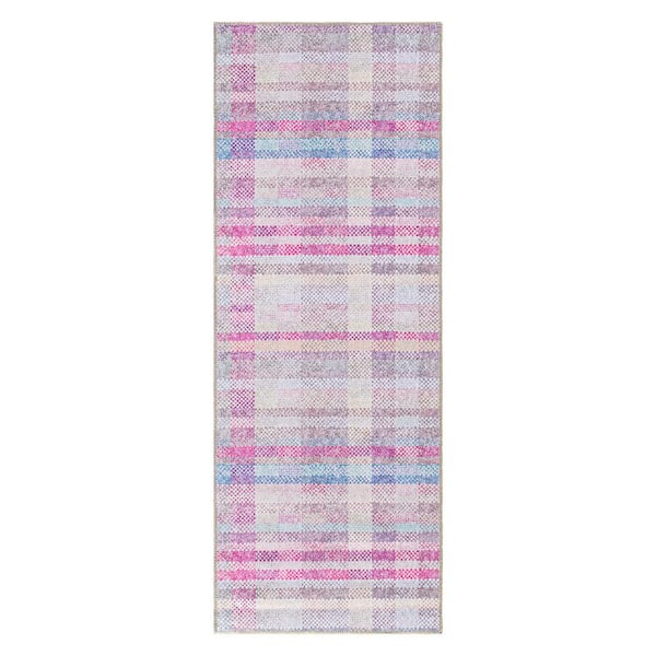 World Rug Gallery Contemporary Plaid Machine Washable 2'6"x10' Multi Runner Rug