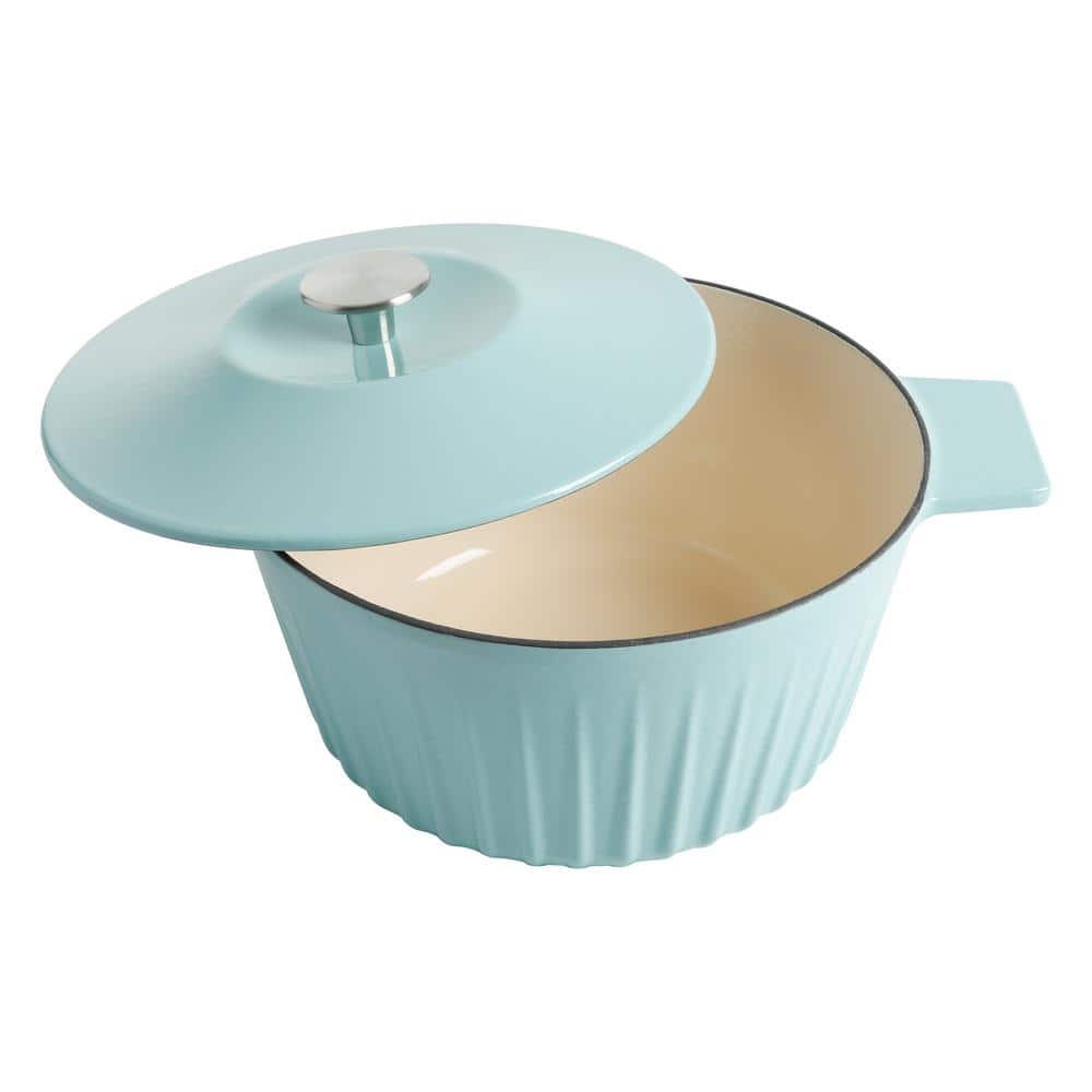 Blue Enameled Cast Iron 5-Quart Ribbed Dutch Oven