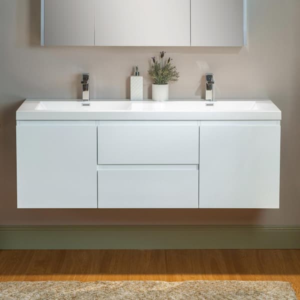 WOODBRIDGE NJ 59 in. W x 19.63 in. D x 22.5 in. H Single Sink Floating Bath Vanity in White with White Resin Top