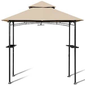 8 ft. x 5 ft. Khaki Outdoor Patio Barbecue Grill Gazebo 2-Tier BBQ Tent with LED Lights
