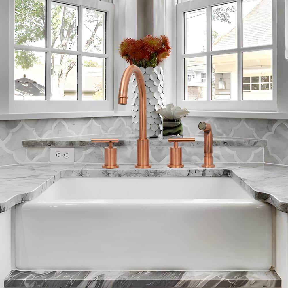 Copper Brushed Double Handle High-Arc Kitchen Faucet with Side Spray