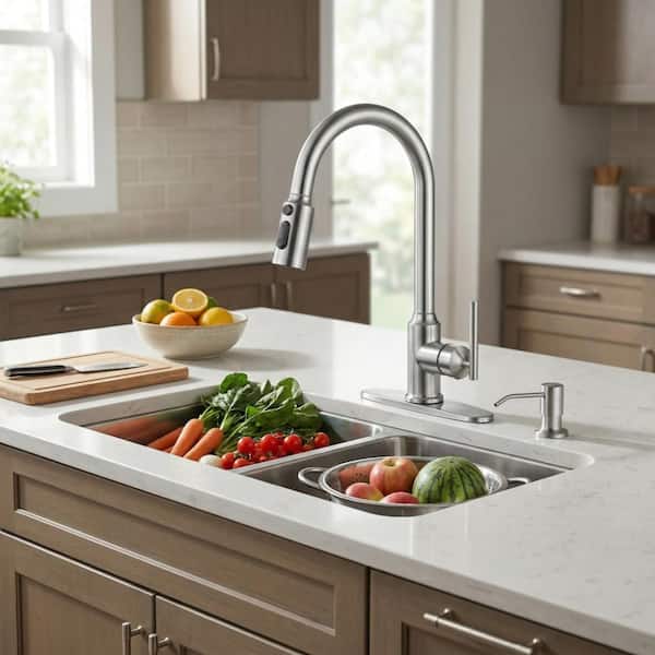ALEASHA 3-Function Stainless Steel Single Handle Pull Down Sprayer