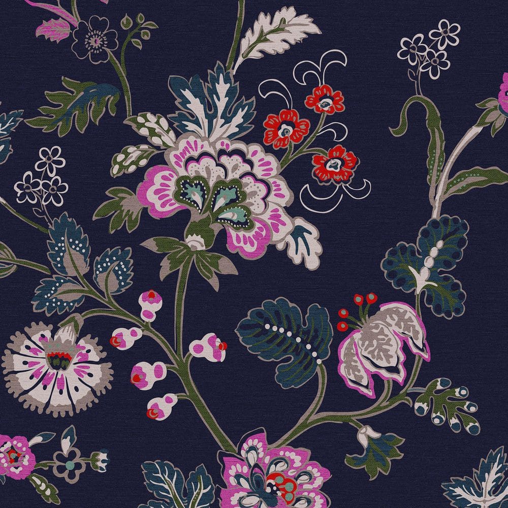 Royal Navy Floral Non-Woven Removable Wallpaper