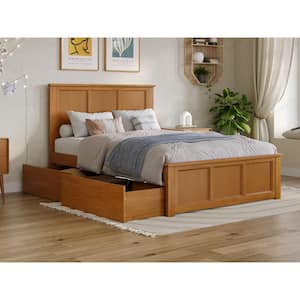 Madison Light Toffee Natural Bronze Solid Wood Frame Full Platform Bed with Matching Footboard and Storage Drawers