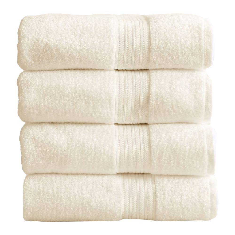 FRESHFOLDS Beige Solid 100% Cotton Bath Towel (Set of 4) EC100063 - The ...