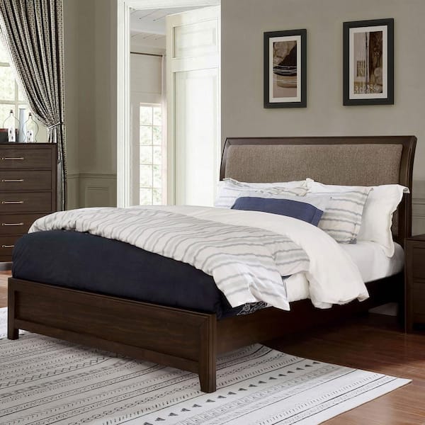 Furniture of America Caribou Brown Wood Frame Queen Panel Bed With Padded Headboard