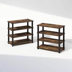 Turn-S-Tube 22 in. Tall Amber Pine/Black Wood 4-Shelf Bookcase (Set of 2)