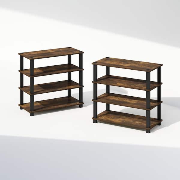 Furinno Turn-S-Tube 22 in. Tall Amber Pine/Black Wood 4-Shelf Bookcase (Set of 2)