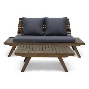 Sedona Grey 2-Piece Acacia Wood Outdoor Patio Conversation Set with Dark Grey Cushions