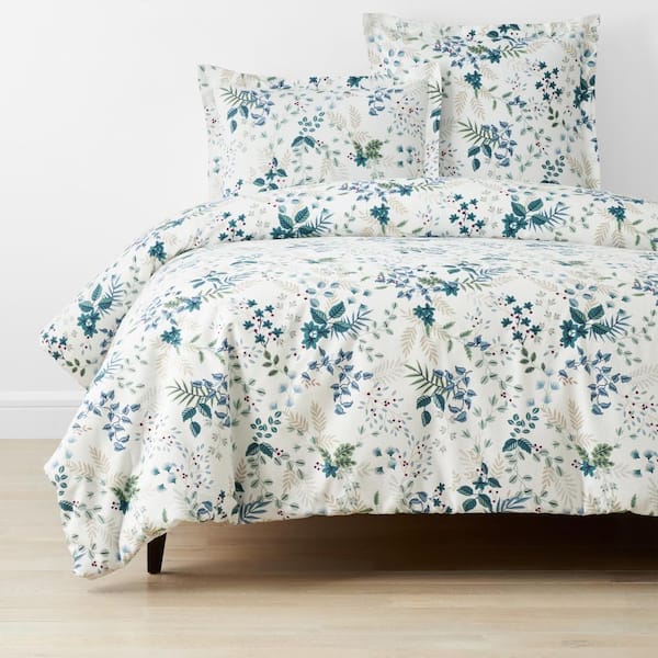 The Company Store Company Cotton White Multi Verde Floral Twin Velvet Flannel Duvet Cover