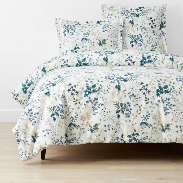 The Company Store Company Cotton White Multi Verde Floral Twin XL Velvet Flannel Duvet Cover