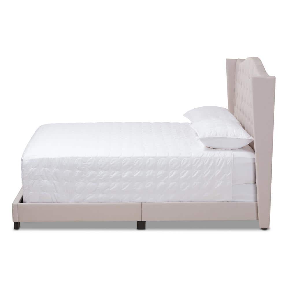 Contemporary Beige Queen Upholstered Bed with Tufted Headboard