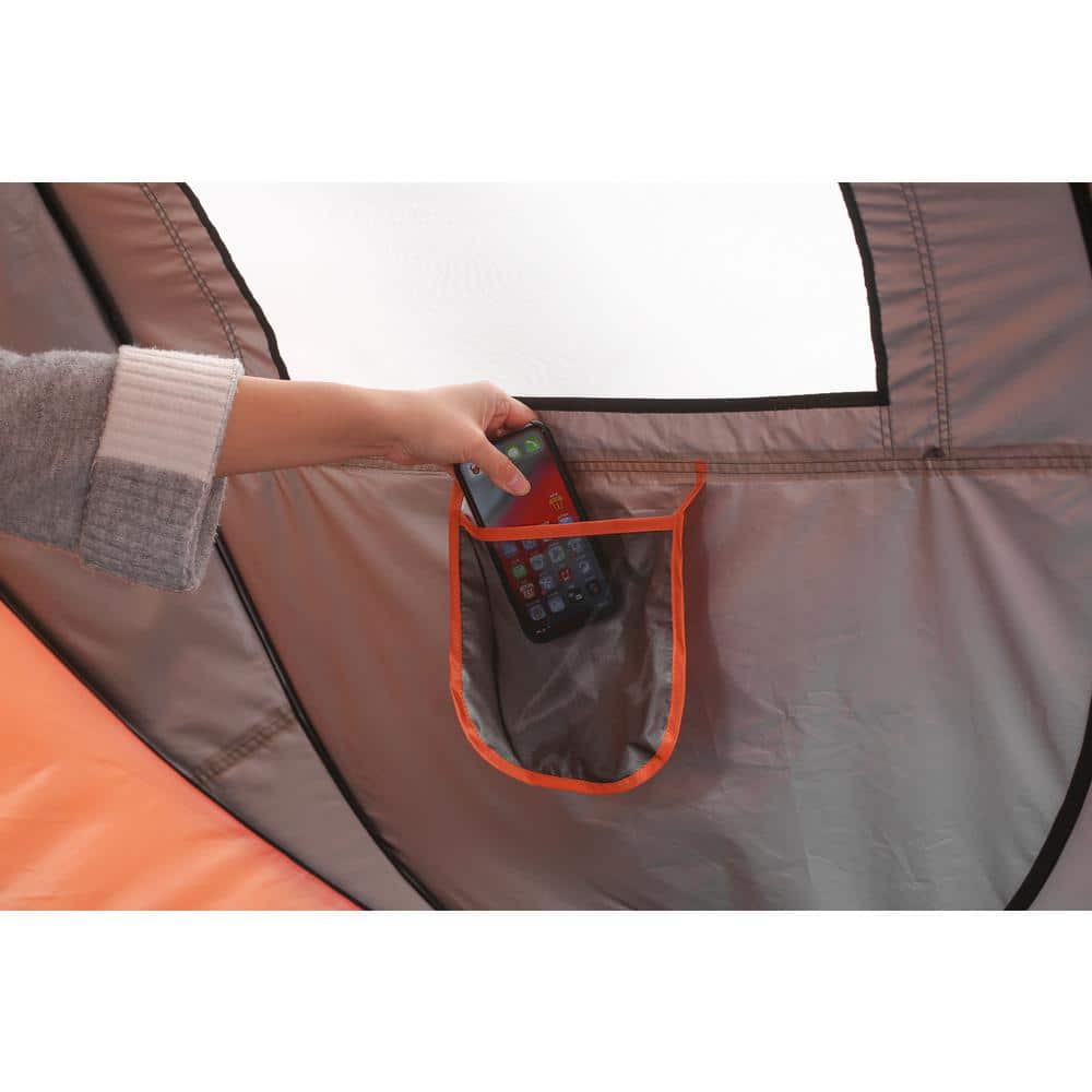 EchoSmile 4-Person Black and Orange Pop Up Camping Tent