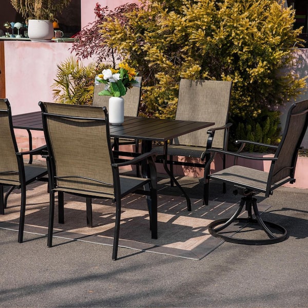 Unbranded 7-Piece Swivel Patio Dining Set Textilene Fabric Iron Metal Outdoor Chairs and Table Set for Garden, Backyard, Poolside