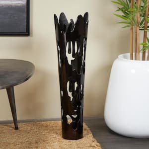 31 in. Black Drip Aluminum Metal Decorative Vase with Melting Designed Body