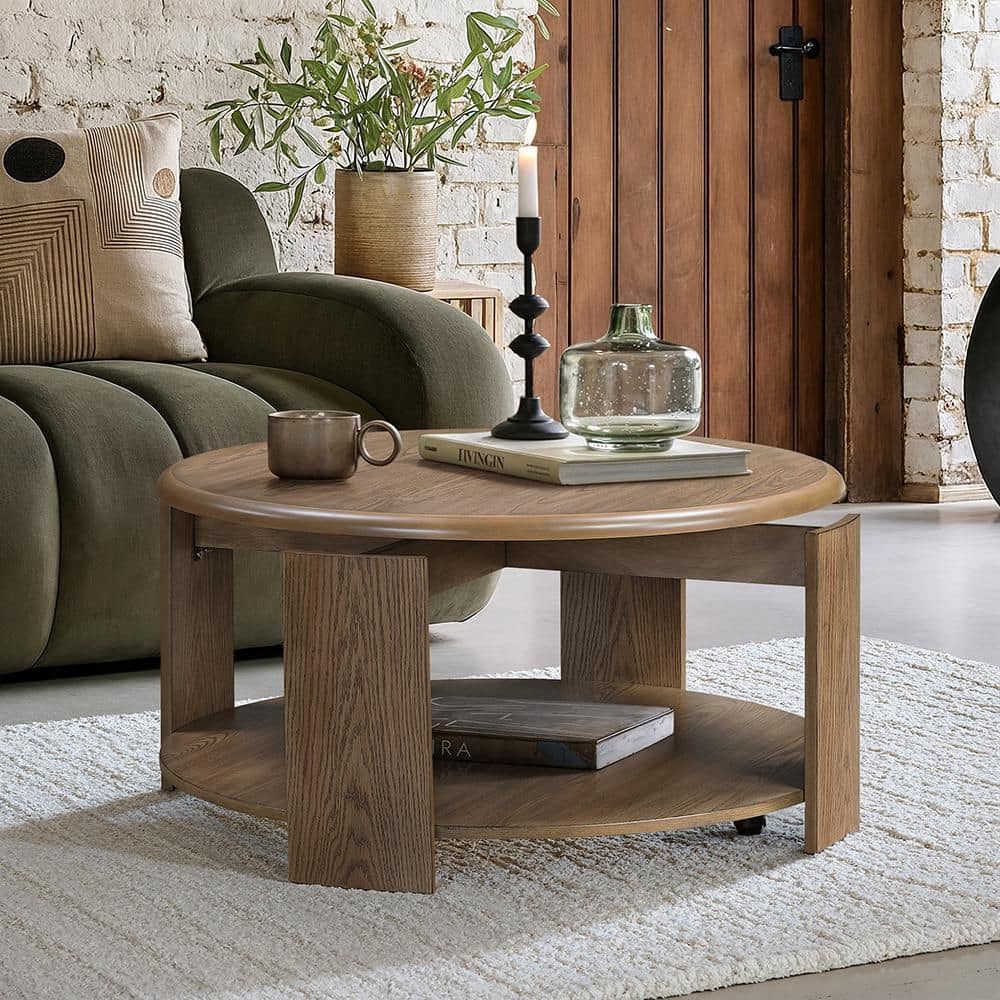 Laszlo 39.5 Dia in. Brown Finish Round Wood Cocktail Table with Swivel Top price history on PriceWatchPro
