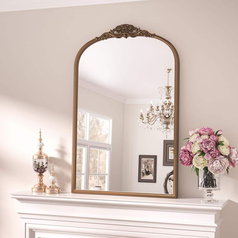 KeonJinn 30 in. H x 20 in. W Medium Frame Arched Gold Antiqued Classic ...