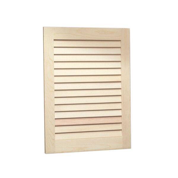 JENSEN Louvered 16 in. W x 22 in. H x 4-1/2 in. D Frameless Recessed Bathroom Cabinet with Unfinished Pine Door