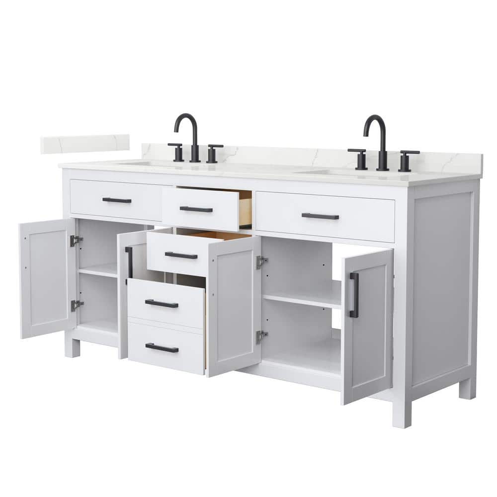 Beckett 72" White and Matte Black Freestanding Double Vanity with Quartz Top