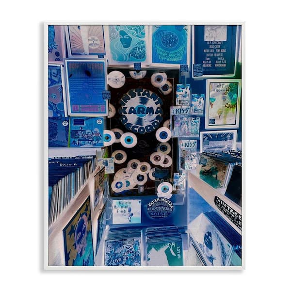 Stupell Industries Vintage Record Store by Graffi*tee Studios White Framed Music Giclee Art Print 14 in. x 11 in.