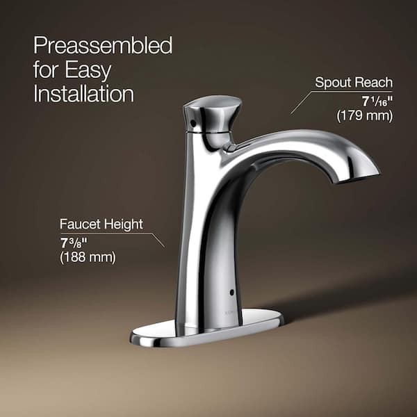 KOHLER Willamette Battery Powered Touchless Single Hole Bathroom Faucet in Polished Chrome