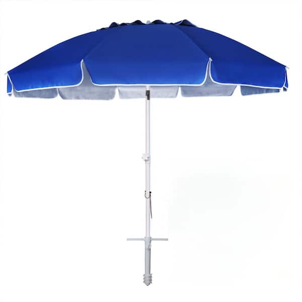 96 in. Beach Umbrella with Sand Anchor, Outdoor Portable, UV Protection, Ventilated Tilt Opening, Blue