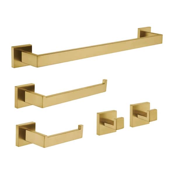 Lasdun 5-Piece Bathroom Accessory Set with 18" Towel Bar in Brushed Brass