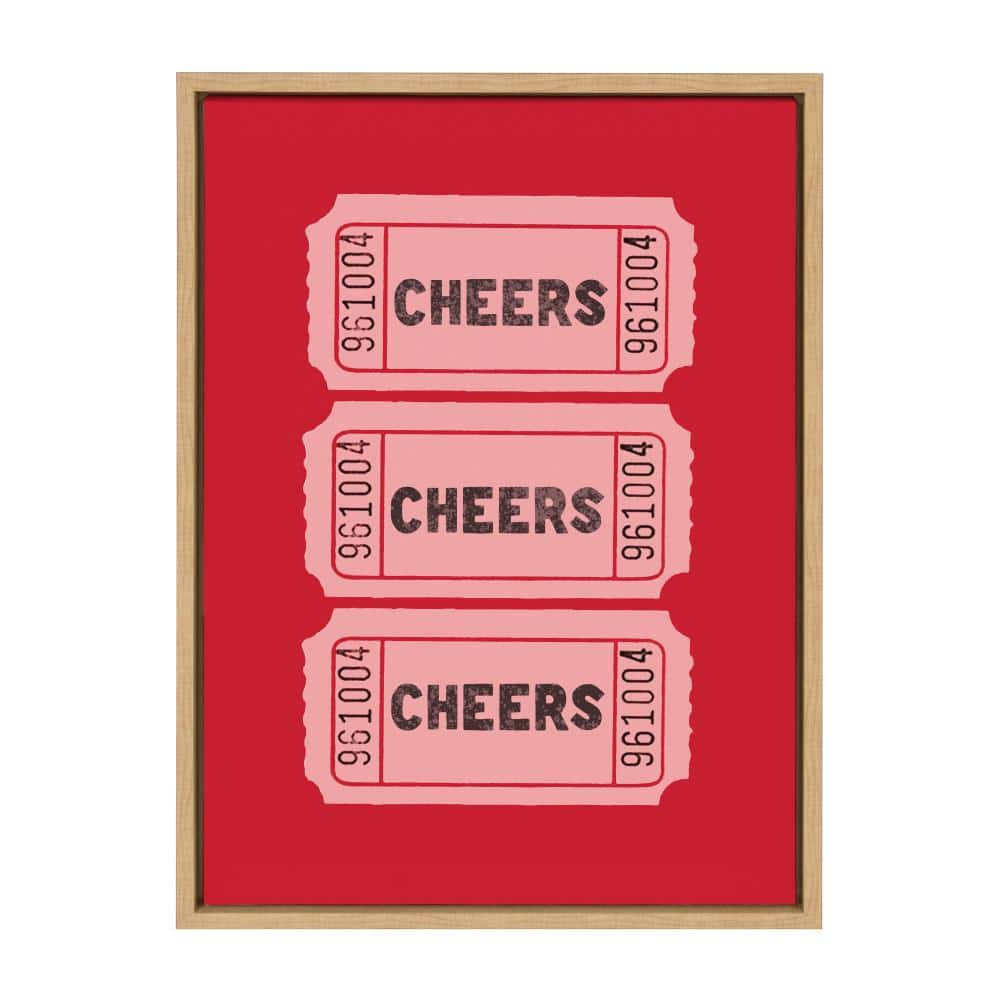 Cheers Pink and Red Ticket Framed Canvas Print, 18x24