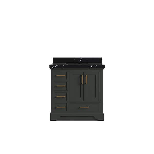 Willow Collections Charlotte 36 in. Single Sink Freestanding Black Top Bath Vanity with Calacatta Black Qt. Top Unassembled