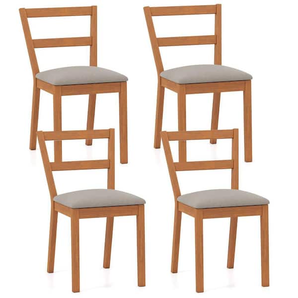 Wooden Oak Fabric Cushioned Dining Chair Set of 4 Upholstered Seat and Breathable Slat Backrest