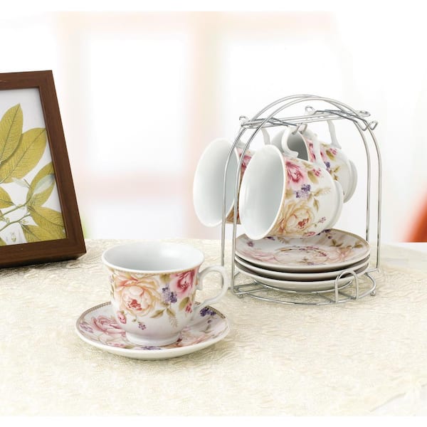 Cottagecore Butterflies & Floral Design Paper Tea Cups & Saucers - 8 Ct.