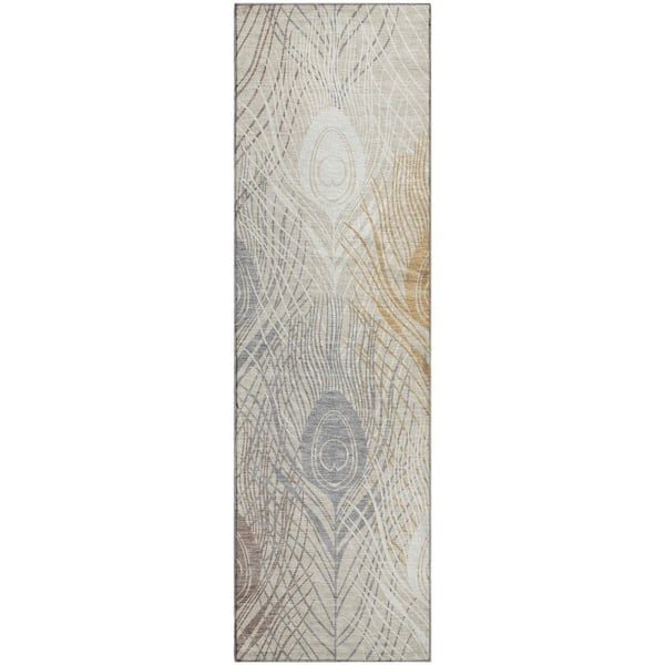 Mayfield Premium Machine Washable Abstract AMF2273 Beige 2 ft. x 7 ft. Runner Rug