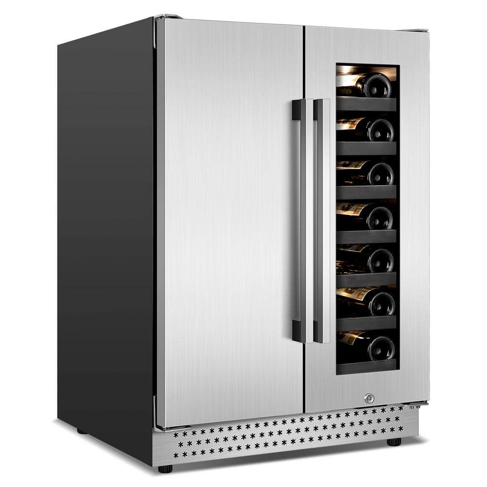 Transcend 24 in. 64 Can and 20-Bottle Seamless Stainless Steel French Door  Dual Zone Built-In Beverage and Wine Cooler