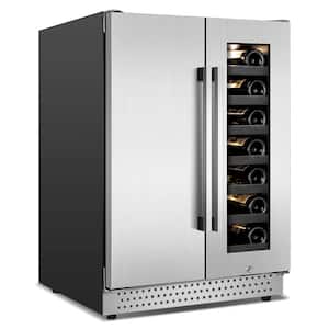 Dual Zone 24 in. Built-In/Freestanding 20-Wine Bottles and 88-Can with French Door Beverage Cooler, Stainless Steel