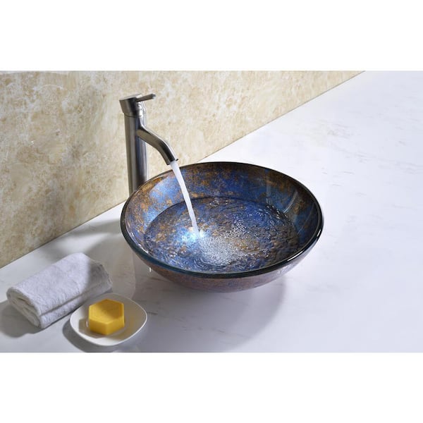 Tara Series 17 in. Bathroom Vessel Sink with Scratch-Tough and Stain-Resistant Non-Porous Surface in Stellar Burst Glass