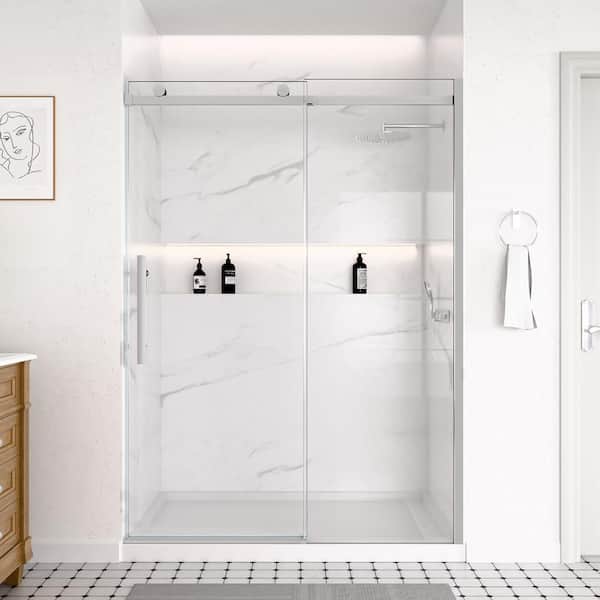 SHAAMA 52 to 54 in. W x 74 in. H Soft-Close Frameless Sliding Shower Door in Chrome with 5/16 in. SGCC Tempered Clear Glass